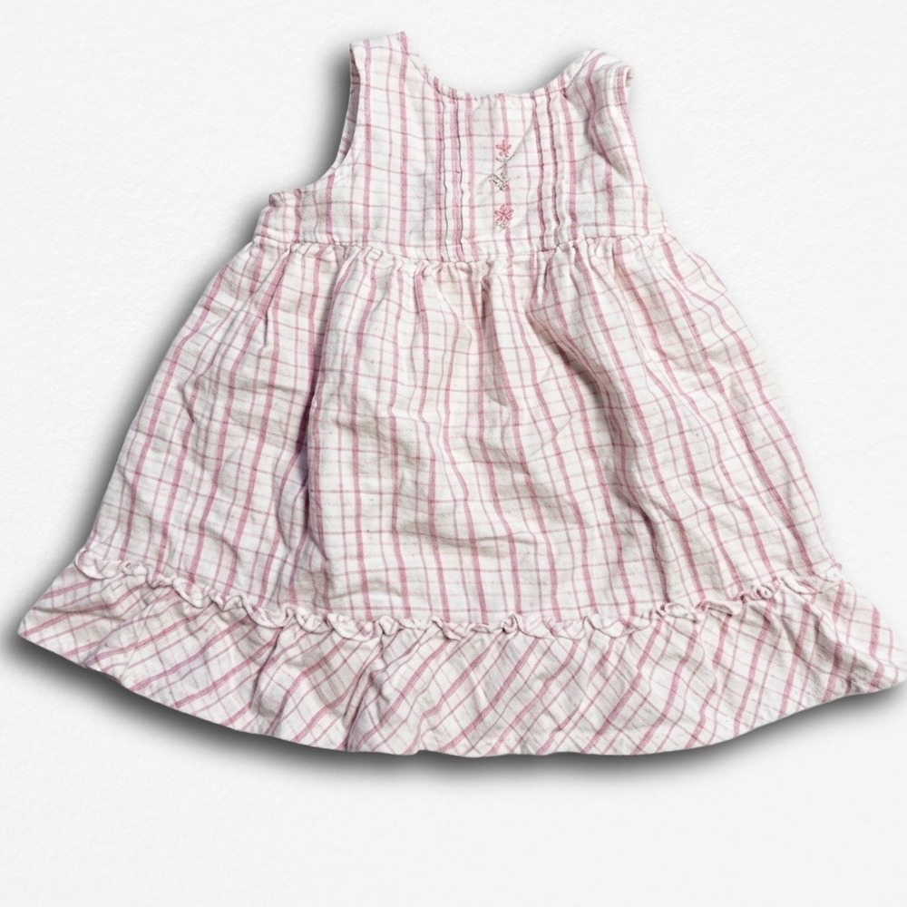 Vintage Laura Ashley Pink Plaid Floral Embroidered Cotton Dress 18M Cottagecore